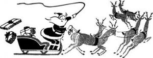 dessin du père noel est dans son traineau tiré par des rennes